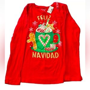 NWT The Children’s Place Feliz Navidad Long Sleeve Shirt Size L (10/12)
